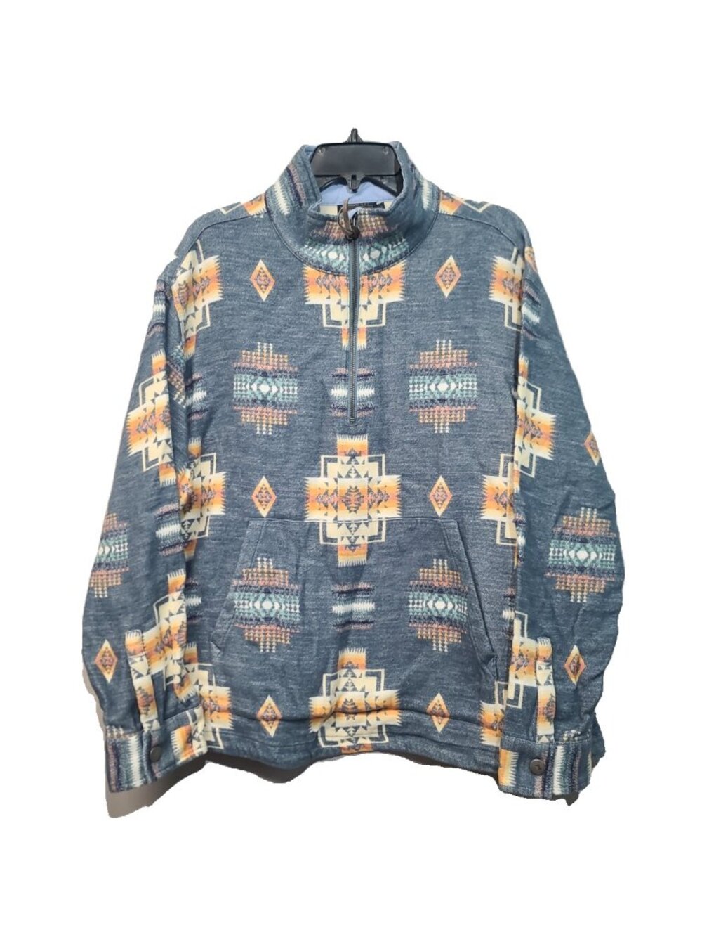 Pendleton Jacquard Print Cotton Chamois Half Zip Pullover Sweater L Blue